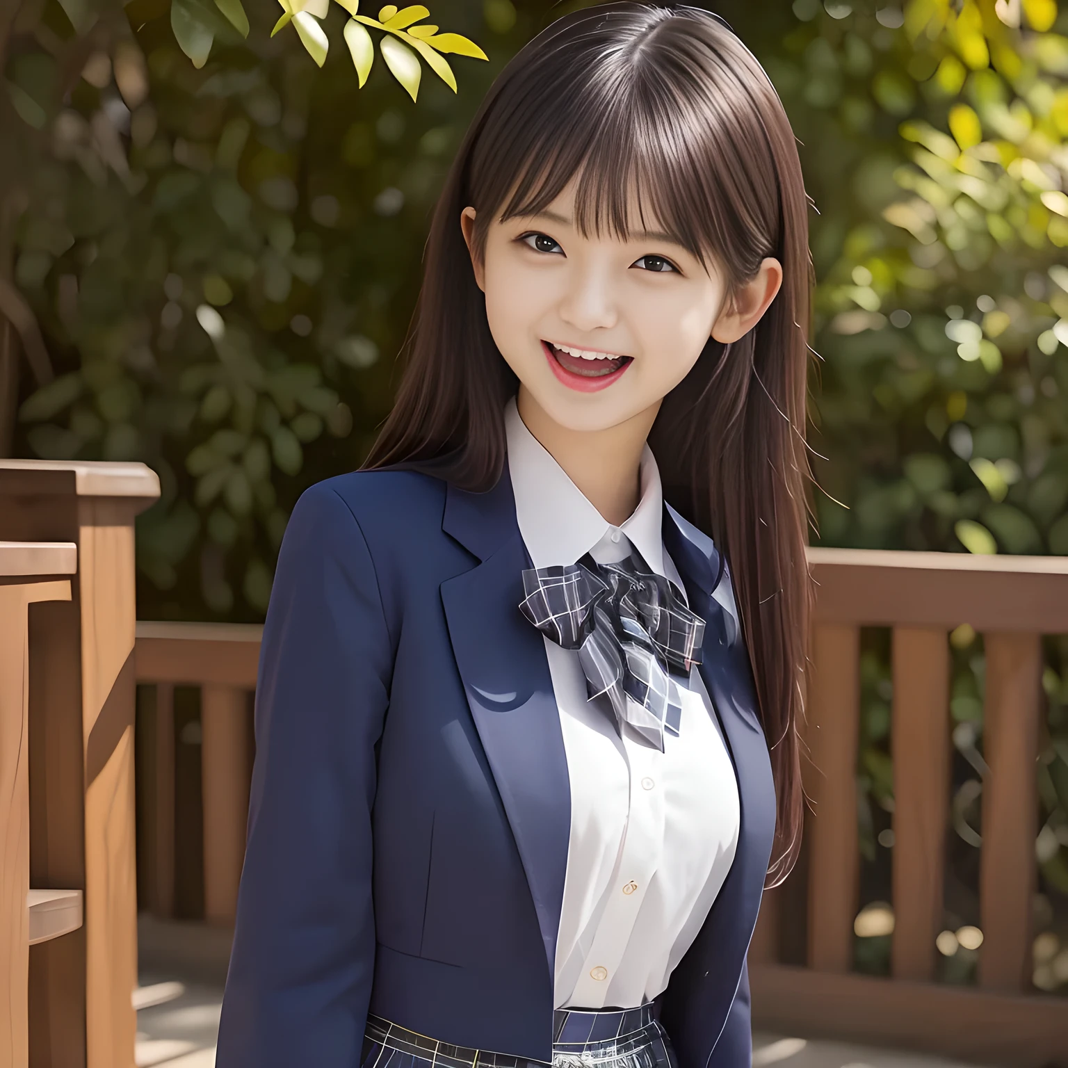 (Highest quality, masterpiece:1.2), Highest quality, High resolution, 1080P, 8k, height: 165cm, ((A noble and intelligent succubus who looks like a best proportion Japanese young lady is magically hypnotizing the viewer)), ((So sweet, very noble, cute and pretty Japanese beautiful cute girl)), ((A real, very girly, sweet, cute and noble girl)), ((((A beautiful Japanese cute fashion model)))), ((((Very pure white face and limbs)))), Glossy Lips, (Evenly cut bangs), ((Very beautiful, droopy, cute, pure, noble brown eyes)), ((Super long, straight black hair that reaches the floor)), (Very shiny, glossy Lips), ((Beautiful straight hair like a hair model)), Watch at you, ((Incredibly well organized, Rich facial expressions)), ((Plump and beautiful white skin and face)), ((Pure, clear, gentle brown eyes)), ((staring at me)), Glossy Lips, ((noble and elegant)), ((As the succubus charms you with her magic and giggles)), ((((Succubus is fascinating, calling to the depths of eternity)))), Very beautiful blue skirt, ((Large upward-curving lips)), ((Look directly at the viewer)), White Hand, (((Navy Japanese school blazer with noble emblem))), ((Navy and sapphire blue Japanese school uniform)), ((Tartan check pattern pleated long skirt)), ((Blue string ribbon tie)), ((((An ecstatic expression of boundless joy)))), ((fantastical white garden background)), ((Evilly moving tongue)), (((Promotional image of shampoo and hair conditioner))), ((turning around and trying to kiss me as a succubus))