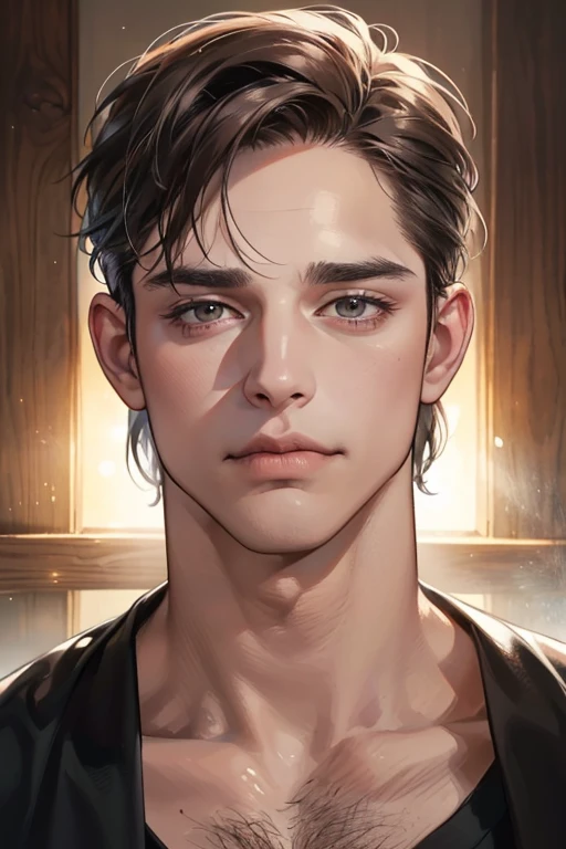 (Best quality,4K,8K,a high resolution,masterpiece:1.2),ultra detailed,(realistic,photorealistic,photo-realistic:1.37),39 year old man,Beautiful anime,portraits,strong,masculine,dark hair,Sharp jawline,Mesmerizing eyes,Perfectly styled hair,confident expression,bright colors,dynamic lighting,Brown eyes,(Black T-shirt),(dark skin),((mature man, man 40 years old)), (square jaw)
