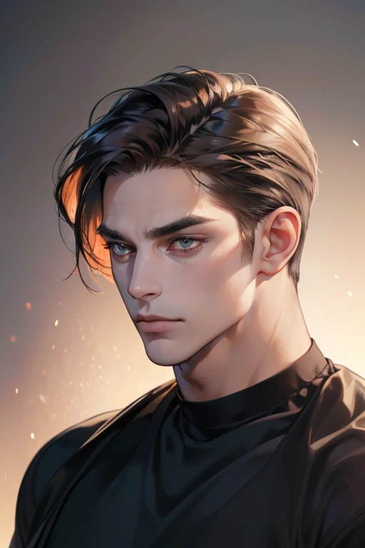 (Best quality,4K,8K,a high resolution,masterpiece:1.2),ultra detailed,(realistic,photorealistic,photo-realistic:1.37),39 year old man,Beautiful anime,portraits,strong,masculine,dark hair,Sharp jawline,Mesmerizing eyes,Perfectly styled hair,confident expression,bright colors,dynamic lighting,Brown eyes,(Black T-shirt),(dark skin),((mature man, man 40 years old)), (square jaw)