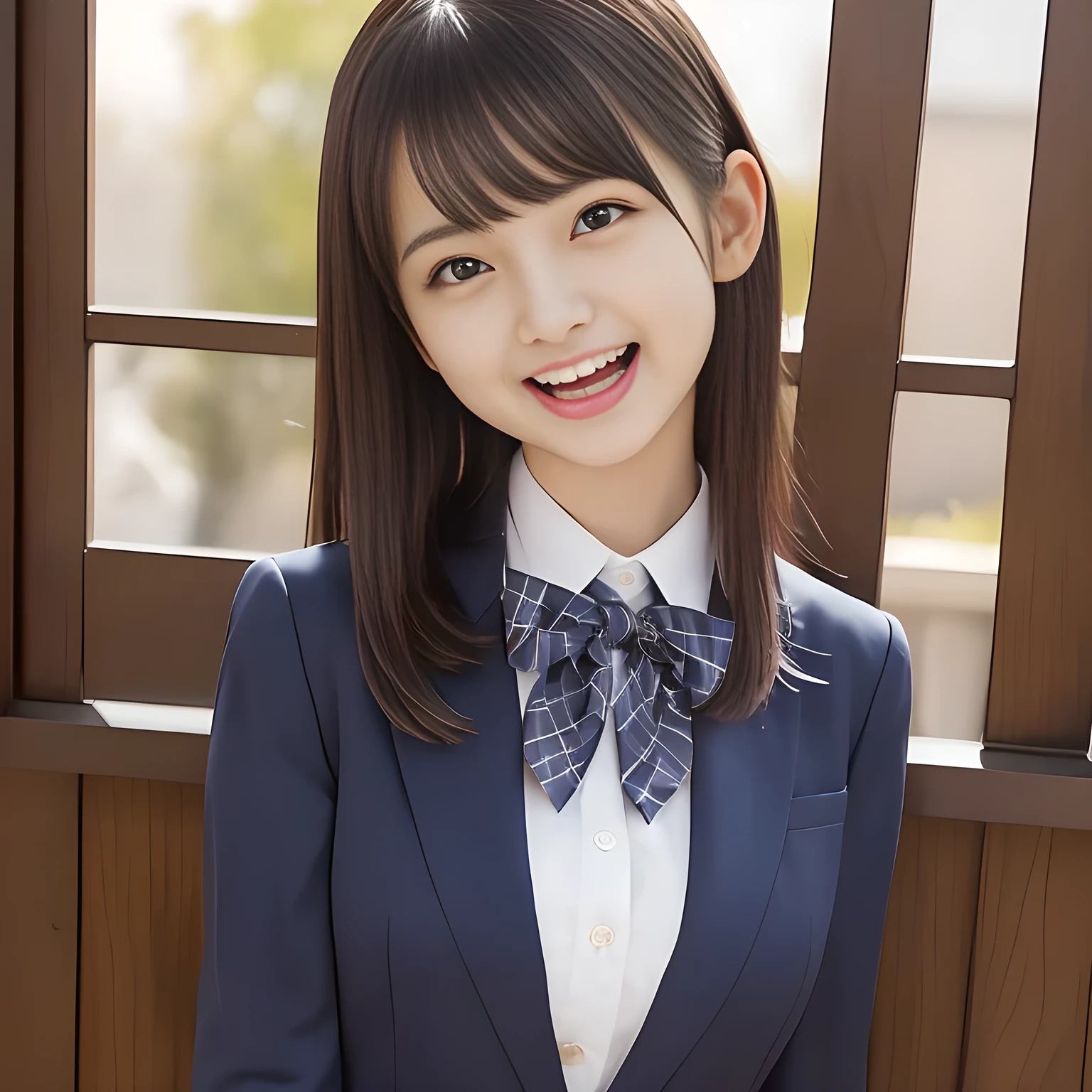 (Highest quality, masterpiece:1.2), Highest quality, High resolution, 1080P, 8k, height: 165cm, ((A noble and intelligent succubus who looks like a best proportion Japanese young lady is magically hypnotizing the viewer)), ((So sweet, very noble, cute and pretty Japanese beautiful cute girl)), ((A real, very girly, sweet, cute and noble girl)), ((((A beautiful Japanese cute fashion model)))), ((((Very pure white face and limbs)))), Glossy Lips, (Evenly cut bangs), ((Very beautiful, droopy, cute, pure, noble brown eyes)), ((Super long, straight black hair that reaches the floor)), (Very shiny, glossy Lips), ((Beautiful straight hair like a hair model)), Watch at you, ((Incredibly well organized, Rich facial expressions)), ((Plump and beautiful white skin and face)), ((Pure, clear, gentle brown eyes)), ((staring at me)), Glossy Lips, ((noble and elegant)), ((As the succubus charms you with her magic and giggles)), ((((Succubus is fascinating, calling to the depths of eternity)))), Very beautiful blue skirt, ((Large upward-curving lips)), ((Look directly at the viewer)), White Hand, (((Navy Japanese school blazer with noble emblem))), ((Navy and sapphire blue Japanese school uniform)), ((Tartan check pattern pleated long skirt)), ((Blue string ribbon tie)), ((((An ecstatic expression of boundless joy)))), ((fantastical white garden background)), ((Evilly moving tongue)), (((Promotional image of shampoo and hair conditioner))), ((turning around and trying to kiss me as a succubus))