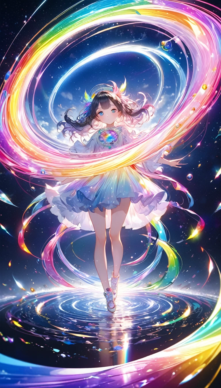 The rainbow-colored sea、Feel the summer、Highest quality, Super Fine, 16K, Incredibly absurd, Very detailed, delicate and dynamic, Multiple Translucency, Rainbow Magic Circle, ,, Prism special effects, mirror, illumination, Swirling dark aura, And beyond the universe,masterpiece．16K, Ultra-high resolution, Ultra-high resolution, to be born,wonderful ,future、Iridescent、The world 30 years from now。