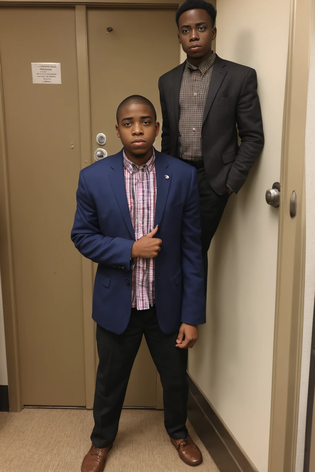 22 years old african american boy, Defiance512 my boss standing in an office doorway