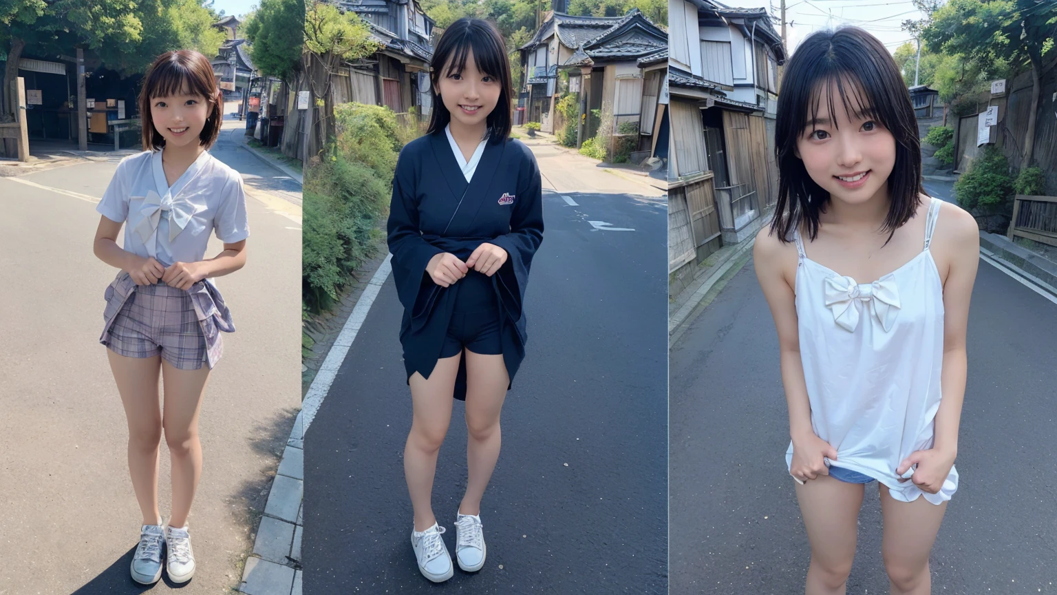 Magazine Cover:1.3、(Beautiful 9 Japanese female town Street in Summer,All are under 90cm tall:2.0), Cute Face, (Deeply chiseled face:0.7), (freckles:0.6), Soft Light,Healthy white skin, shy, Bob, (Serious face), (Sparkling eyes), Summer Street Corner, thin,Small nippley lower body is wet、Semen leaks from the vagina、Semen dripping from the mouth,((Completely naked))、Show off your attitude、{(2Split Photo:1.3)、(Standing posture、Bend both knees outwards:1.5、Bow-legged:1.3)、(Standing posture、Bend both knees outwards:1.5、Bow-legged:1.3)}、Accurate limbs、Accurate Fingers、Accurate Fingersの本数、White sneakers:1.3、around the girl6People Girls、Cute smile、Laughing with your mouth open