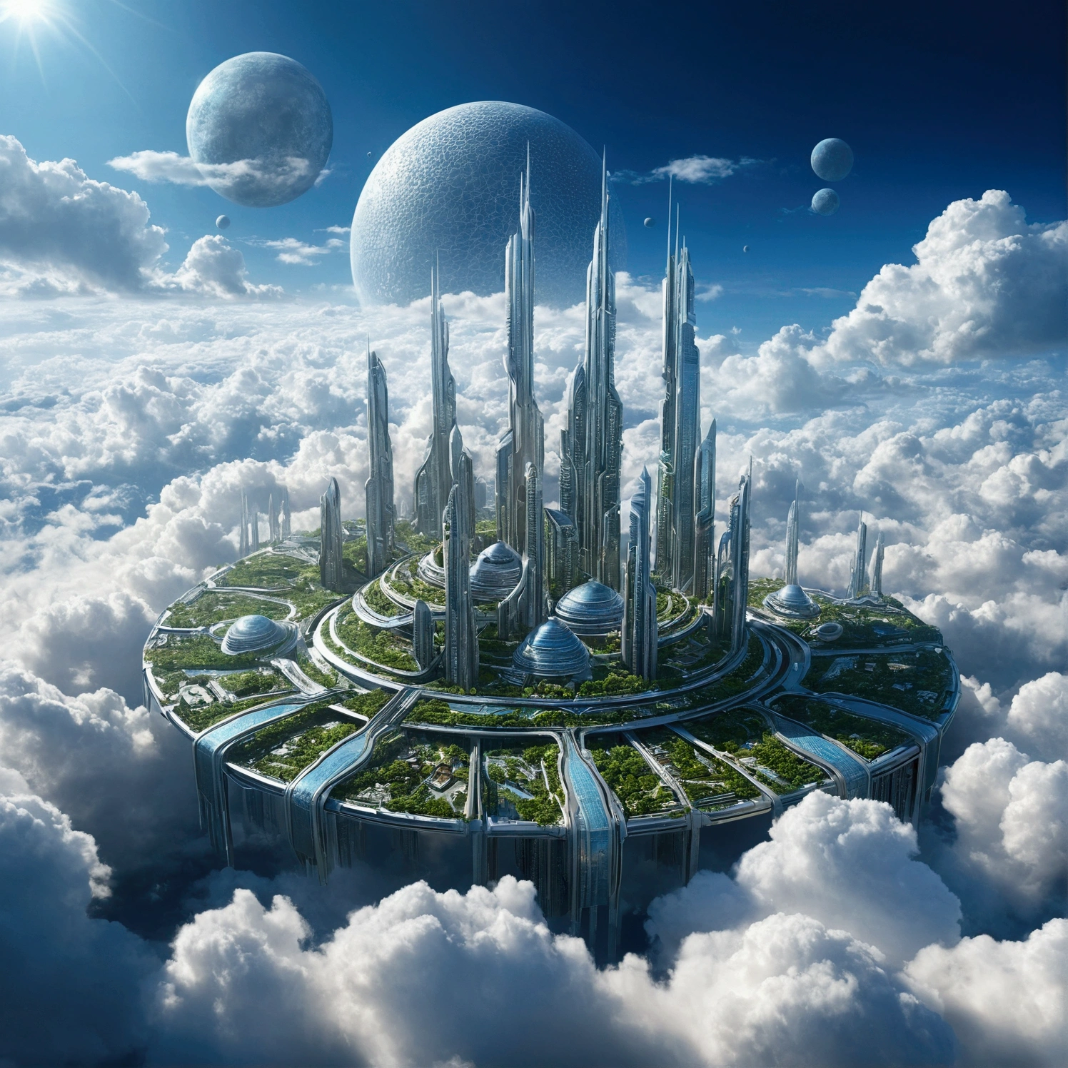 Futuristic city with clouds in the sky, Floating city in the sky, Floating city on clouds, Floating Land in the Clouds, 在幻想Sci-fi city, Future Utopian City, Floating city, Sci-fi city, Huge futuristic temple city, Future utopian metropolis, Future Utopian Fantasy, Abandoned flying future city, Otherworldly city of the future