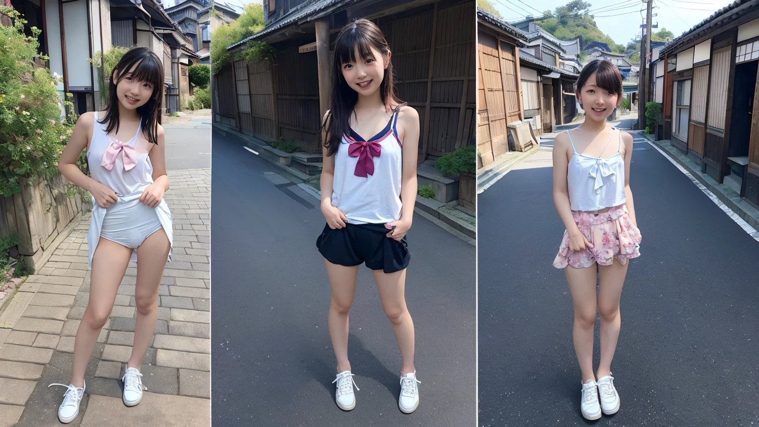 Magazine Cover:1.3、(Beautiful 9 year old Japanese female town Street in Summer,All are under 90cm tall:2.0), Cute Face, (Deeply chiseled face:0.7), (freckles:0.6), Soft Light,Healthy white skin, shy, Bob, (Serious face), (Sparkling eyes), Summer Street Corner, thin,Small nippley lower body is wet、Semen leaks from the vagina、Semen dripping from the mouth,((Completely naked))、Show off your attitude、{(2Split Photo:1.3)、(Standing posture、Bend both knees outwards:1.5、Bow-legged:1.3)、(Standing posture、Bend both knees outwards:1.5、Bow-legged:1.3)}、Accurate limbs、Accurate Fingers、Accurate Fingersの本数、White sneakers:1.3、around the girl6People Girls、Cute smile、Laughing with your mouth open
