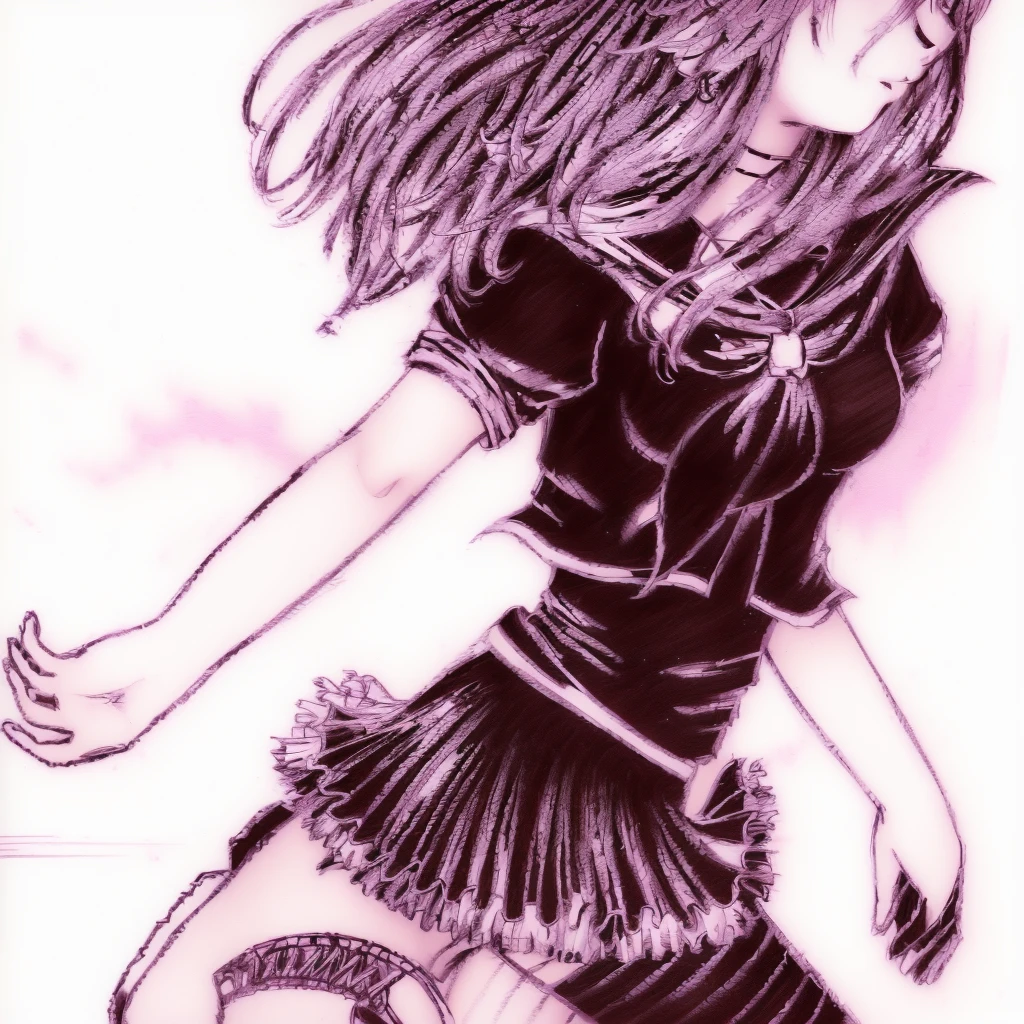 a drawing of a girl in a dress and tights, Manga drawing, a Manga drawing, Anime style drawing, Anime-Pose, detailed manga style, ikki tousen, Anime woman fullbody art, Anime drawing, ink Manga drawing, pencil and ink Manga drawing, Anime sketch, Anime girl with long hair, Anime girl walking on water, perfect lineart, Anime woman