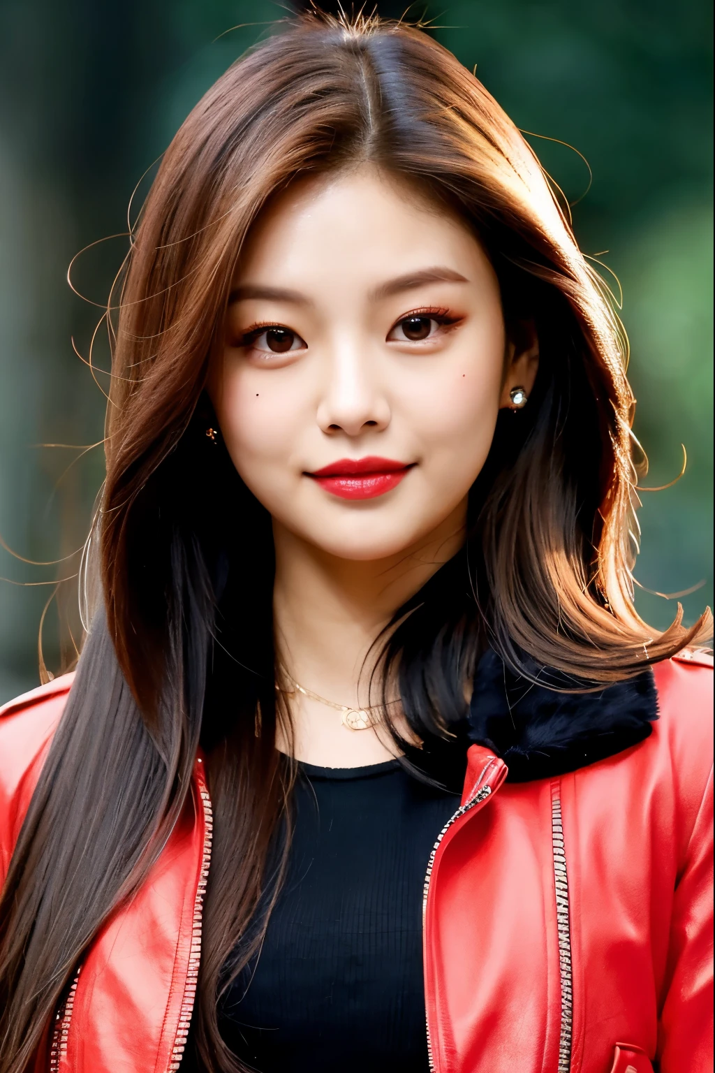 a close up of a woman wearing a red jacket and a black top, blackpink jennie, tzuyu from twice, portrait of jossi of blackpink, jaeyeon nam, jossi of blackpink, roseanne park of blackpink, park ji-min, heonhwa choe, lee ji - eun, lee ji-eun, bae suzy, gongbi