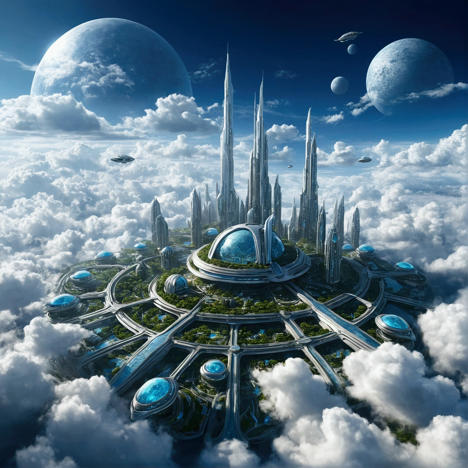 Futuristic city with clouds in the sky, Floating city in the sky, Floating city on clouds, Floating Land in the Clouds, 在幻想Sci-fi city, Future Utopian City, Floating city, Sci-fi city, Huge futuristic temple city, Future utopian metropolis, Future Utopian Fantasy, Abandoned flying future city, Otherworldly city of the future