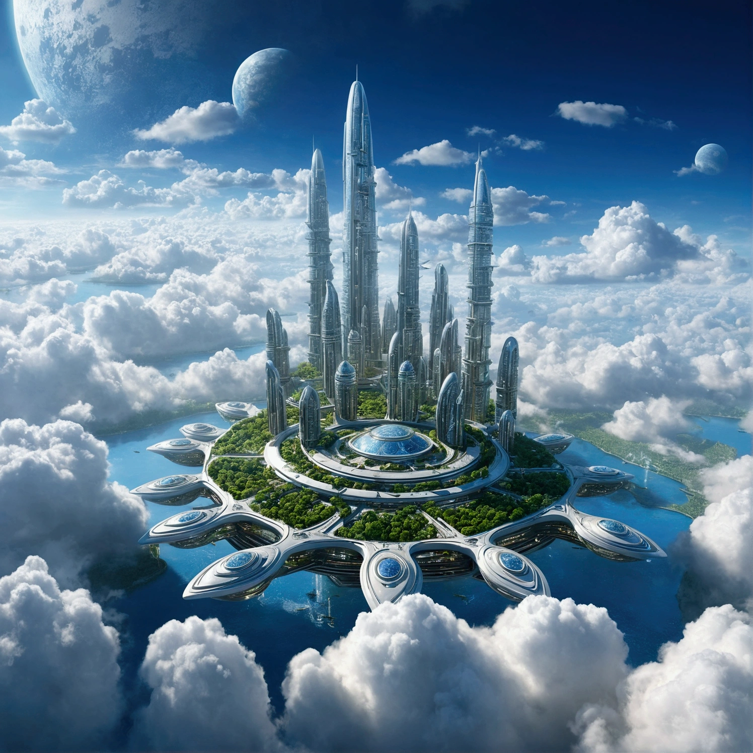 Futuristic city with clouds in the sky, Floating city in the sky, Floating city on clouds, Floating Land in the Clouds, 在幻想Sci-fi city, Future Utopian City, Floating city, Sci-fi city, Huge futuristic temple city, Future utopian metropolis, Future Utopian Fantasy, Abandoned flying future city, Otherworldly city of the future