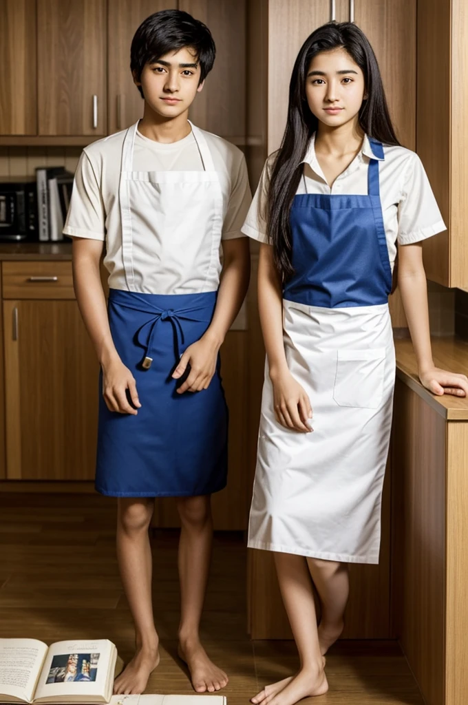 A book with title "Unexpected Roommate" where Kazaha Kouji a 16 years old boy in his daily clothes standing with a nervous expression in the corner of the book and a girl Fuyuko 16 years old with white long hair Take all the spotlight of the novel with a blank and almost emotionless face wearing a apron