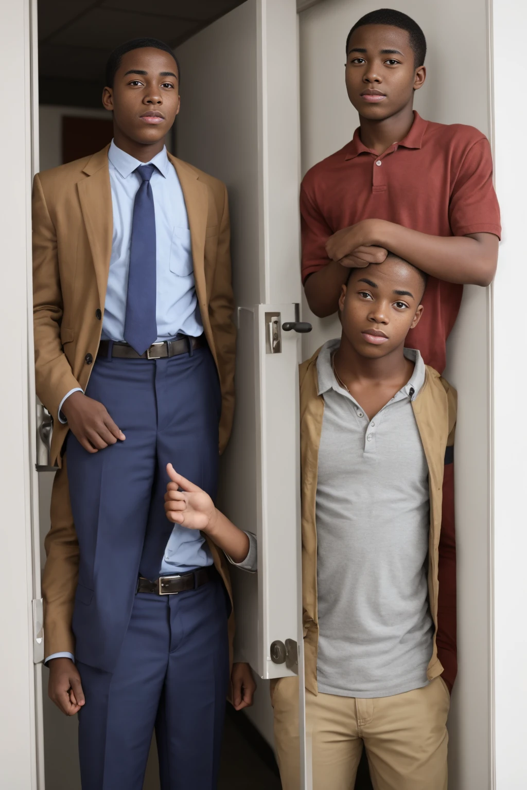 22 years old african american boy, standing in an office doorway
