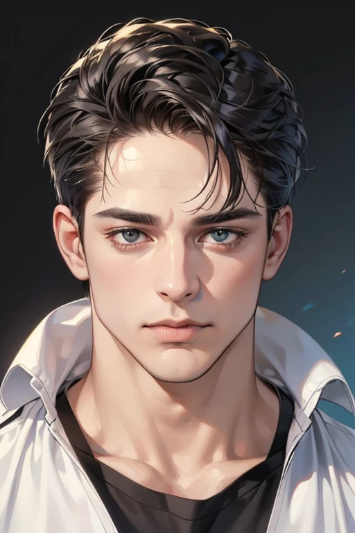 (Best quality,4K,8K,a high resolution,masterpiece:1.2),ultra detailed,(realistic,photorealistic,photo-realistic:1.37),39 year old man,Beautiful anime,portraits,strong,masculine,dark hair,Sharp jawline,Mesmerizing eyes,Perfectly styled hair,confident expression,bright colors,dynamic lighting,Brown eyes,(Black T-shirt),(dark skin),((mature man, man 40 years old)), (square jaw)