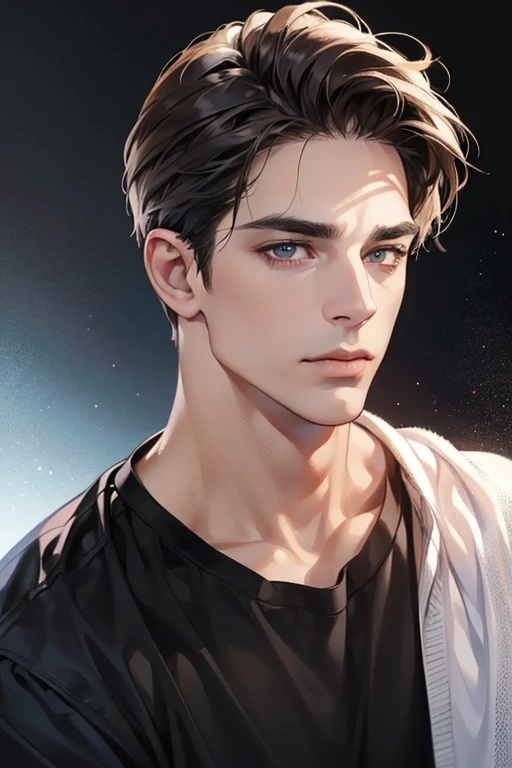 (Best quality,4K,8K,a high resolution,masterpiece:1.2),ultra detailed,(realistic,photorealistic,photo-realistic:1.37),39 year old man,Beautiful anime,portraits,strong,masculine,dark hair,Sharp jawline,Mesmerizing eyes,Perfectly styled hair,confident expression,bright colors,dynamic lighting,Brown eyes,(Black T-shirt),(dark skin),((mature man, man 40 years old)), (square jaw)