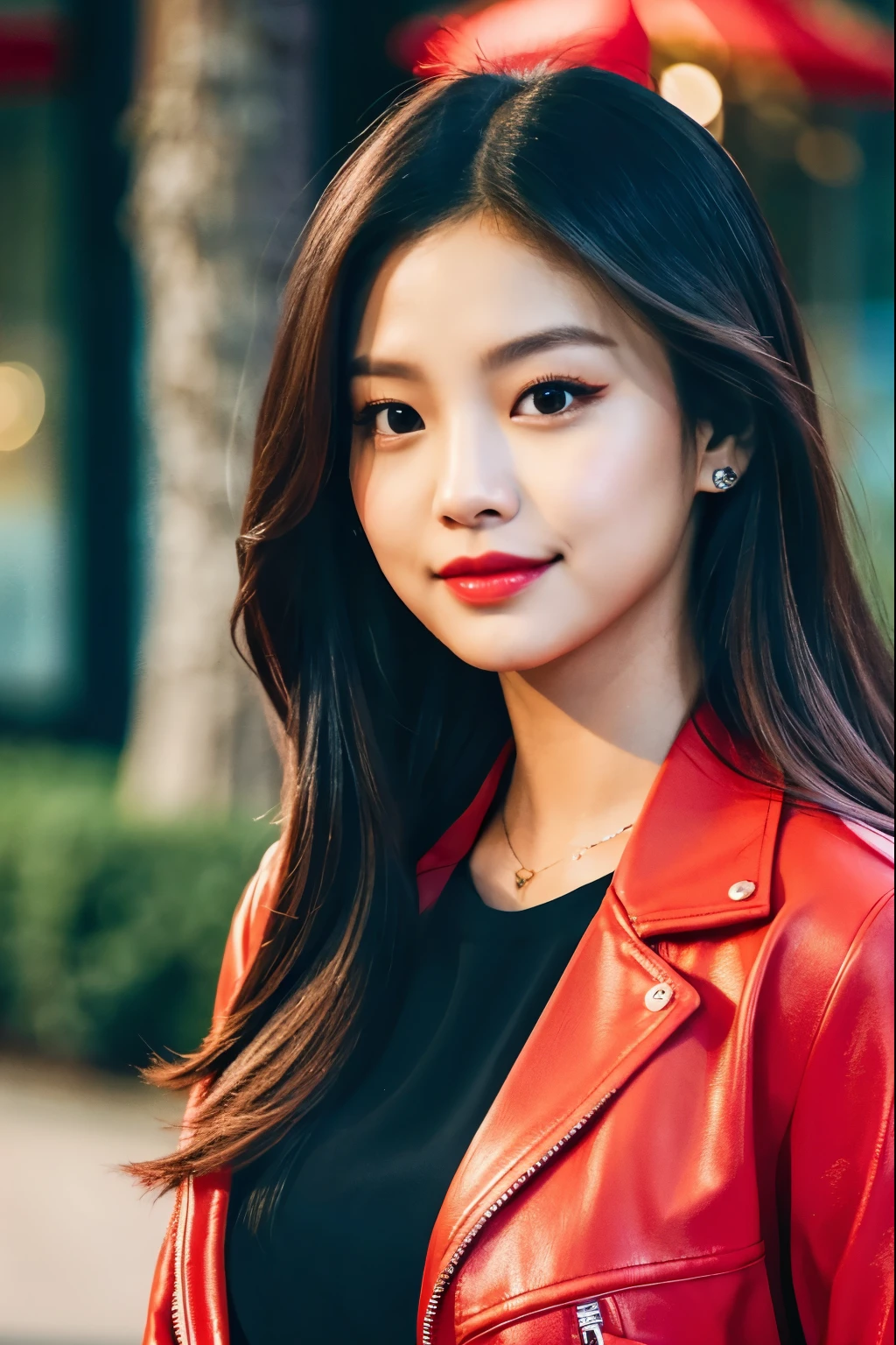 a close up of a woman wearing a red jacket and a black top, blackpink jennie, tzuyu from twice, portrait of jossi of blackpink, jaeyeon nam, jossi of blackpink, roseanne park of blackpink, park ji-min, heonhwa choe, lee ji - eun, lee ji-eun, bae suzy, gongbi