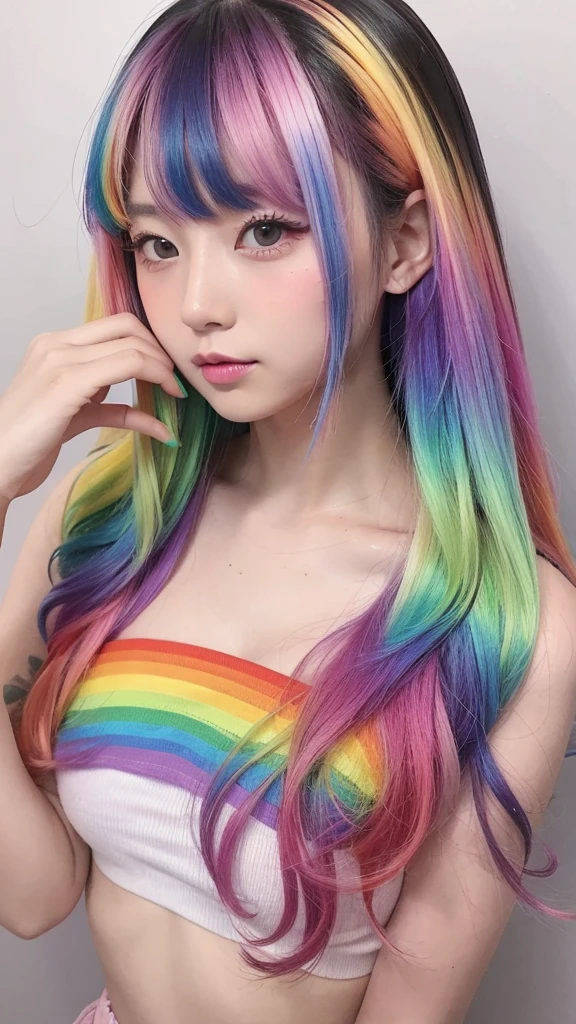 Gal　Cute Girls　(rainbow color hair:1.3)