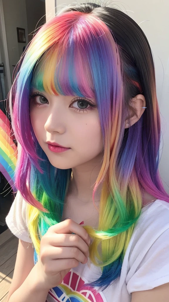 Gal Cute Girls (rainbow color hair:1.3)
