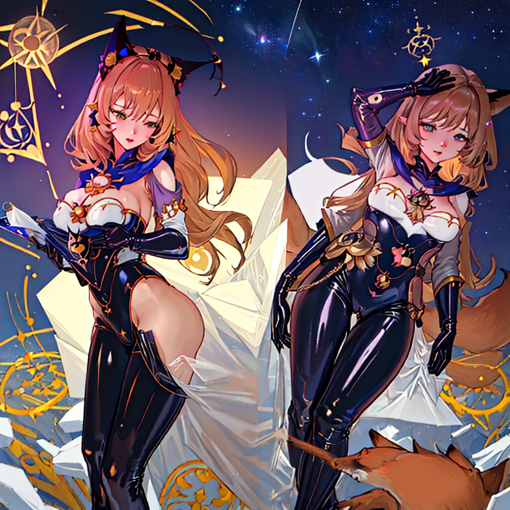 ((Big breasts)), (Full latex suit), Genshin,((Fox)),(((Astrologian Mona Megistus))),(One girl),((Masturbation)),(Two arms),Five fingers,(((milking))),