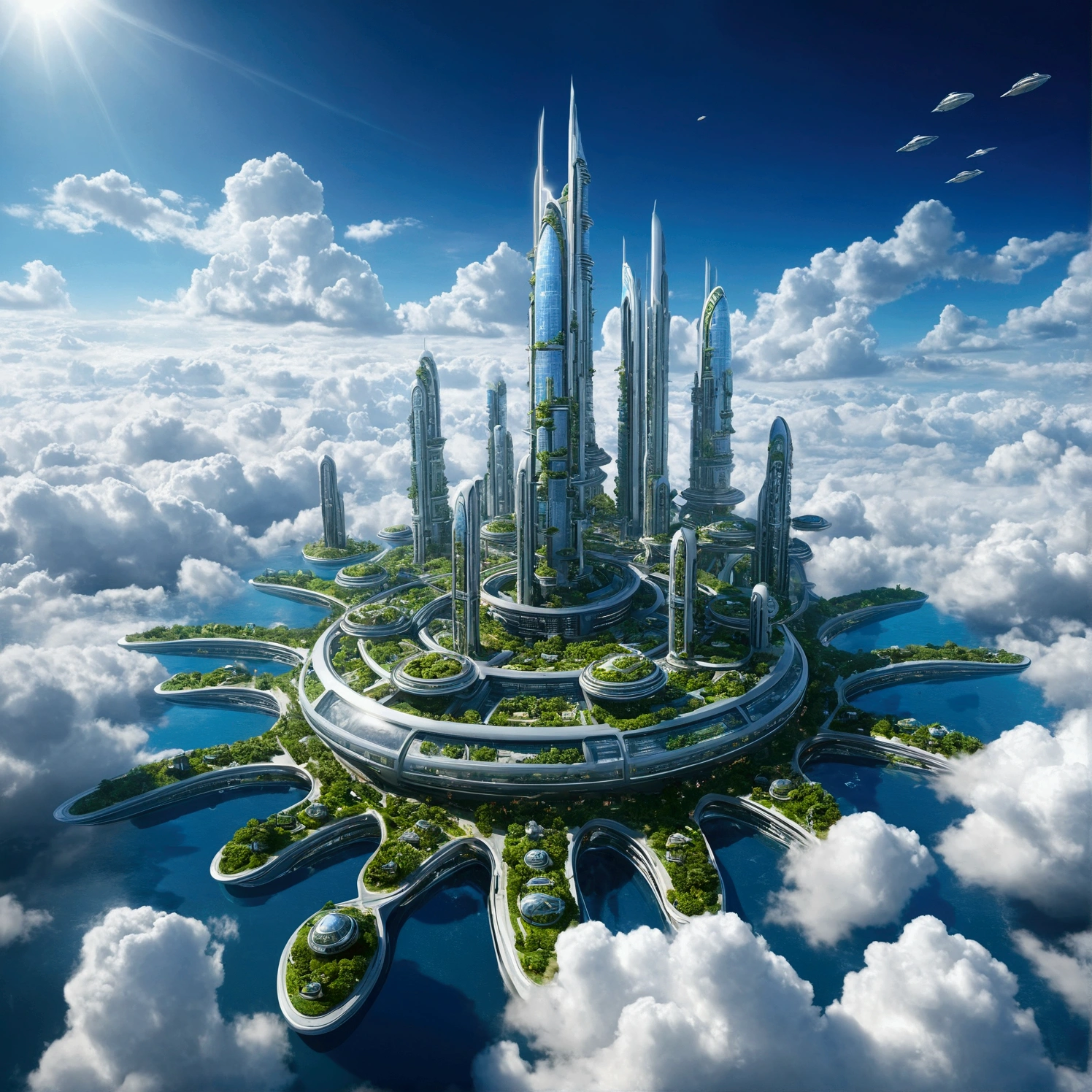 Futuristic city with clouds in the sky, Floating city in the sky, Floating city on clouds, Floating Land in the Clouds, 在幻想Sci-fi city, Future Utopian City, Floating city, Sci-fi city, Huge futuristic temple city, Future utopian metropolis, Future Utopian Fantasy, Abandoned flying future city, Otherworldly city of the future