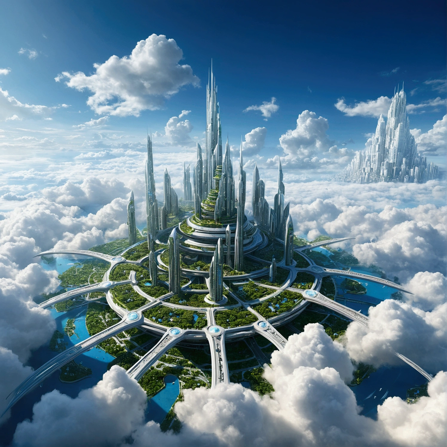 Futuristic city with clouds in the sky, Floating city in the sky, Floating city on clouds, Floating Land in the Clouds, 在幻想Sci-fi city, Future Utopian City, Floating city, Sci-fi city, Huge futuristic temple city, Future utopian metropolis, Future Utopian Fantasy, Abandoned flying future city, Otherworldly city of the future