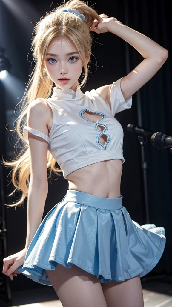 Blonde、ponytail、long hair、Russian beauties、Pale blue eyes、Idol、Color: Blue、dance、Fluffy skirt