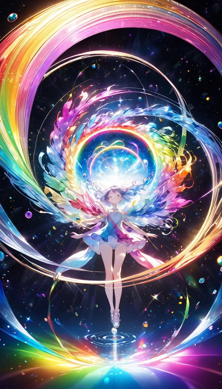 The rainbow-colored sea、Feel the summer、Highest quality, Super Fine, 16K, Incredibly absurd, Very detailed, delicate and dynamic, Multiple Translucency, Rainbow Magic Circle, ,, Prism special effects, mirror, illumination, Swirling dark aura, And beyond the universe,masterpiece．16K, Ultra-high resolution, Ultra-high resolution, to be born,wonderful ,future、Iridescent、The world 30 years from now。