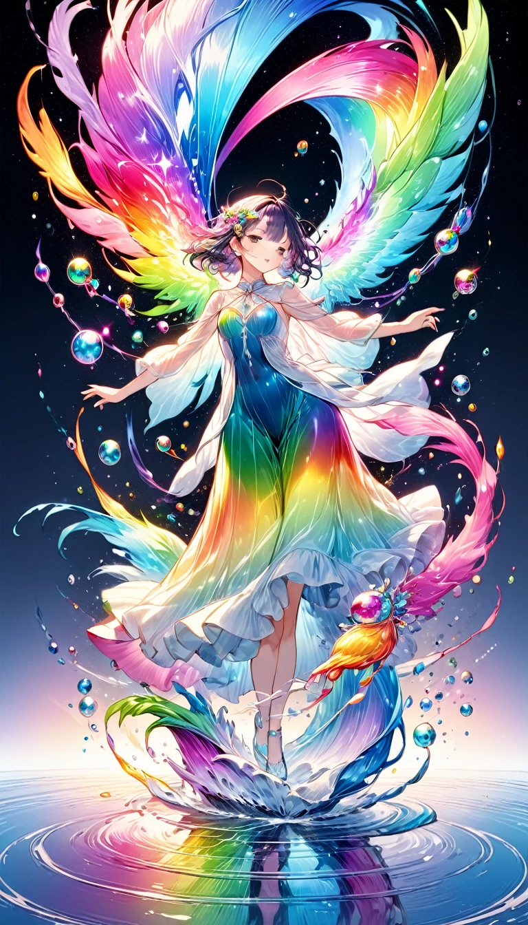 The rainbow-colored sea、Feel the summer、Highest quality, Super Fine, 16K, Incredibly absurd, Very detailed, delicate and dynamic, Multiple Translucency, Rainbow Magic Circle, ,, Prism special effects, mirror, illumination, Swirling dark aura, And beyond the universe,masterpiece．16K, Ultra-high resolution, Ultra-high resolution, to be born,wonderful ,future、Iridescent、The world 30 years from now。