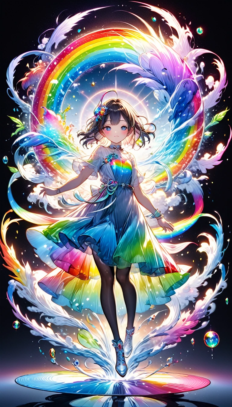 The rainbow-colored sea、Feel the summer、Highest quality, Super Fine, 16K, Incredibly absurd, Very detailed, delicate and dynamic, Multiple Translucency, Rainbow Magic Circle, ,, Prism special effects, mirror, illumination, Swirling dark aura, And beyond the universe,masterpiece.16K, Ultra-high resolution, Ultra-high resolution, to be born,wonderful ,future、Iridescent、The world 30 years from now。