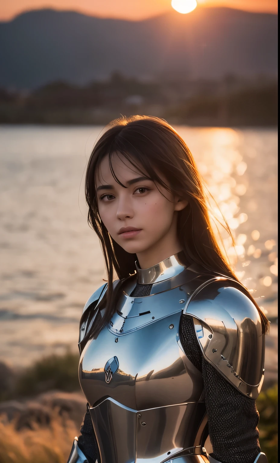 (masterpiece), (Very complicated:1.3), (Realistic), Portrait of a Girl, The most beautiful in the world, (Medieval Armor), Metal Reflection, Upper Body, Outdoor, Strong sunlight, Distant Castle, Detailed professional photos of beautiful women, Sharp focus, dramatic, Awards, Cinema Lighting, Octane Rendering Unreal Engine, Volumetrics dtx, (Film Grain, Blurred Background, Blurred foreground, Bokeh, Depth of written boundary, sunset, Motion Blur:1.3), Chain Mail