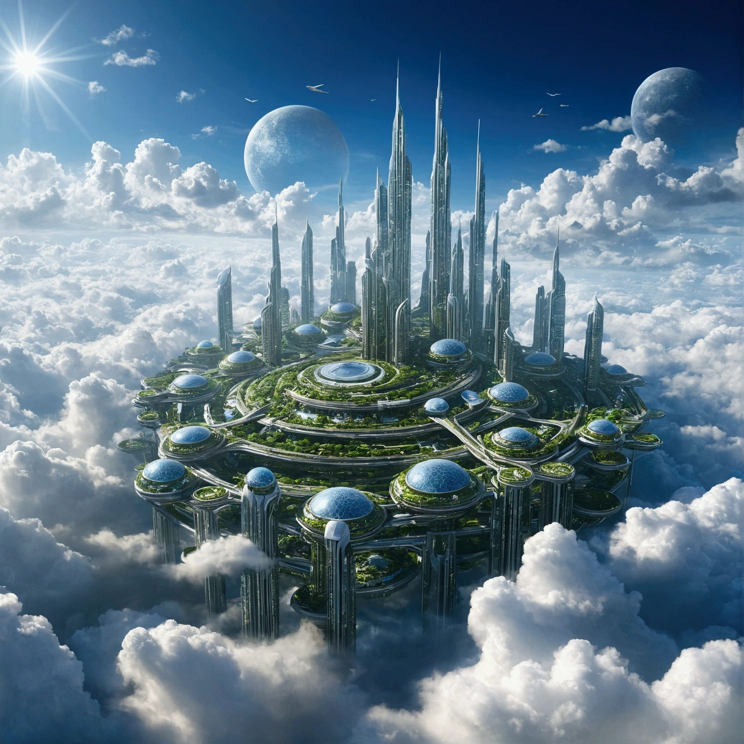 Futuristic city with clouds in the sky, Floating city in the sky, Floating city on clouds, Floating Land in the Clouds, 在幻想Sci-fi city, Future Utopian City, Floating city, Sci-fi city, Huge futuristic temple city, Future utopian metropolis, Future Utopian Fantasy, Abandoned flying future city, Otherworldly city of the future