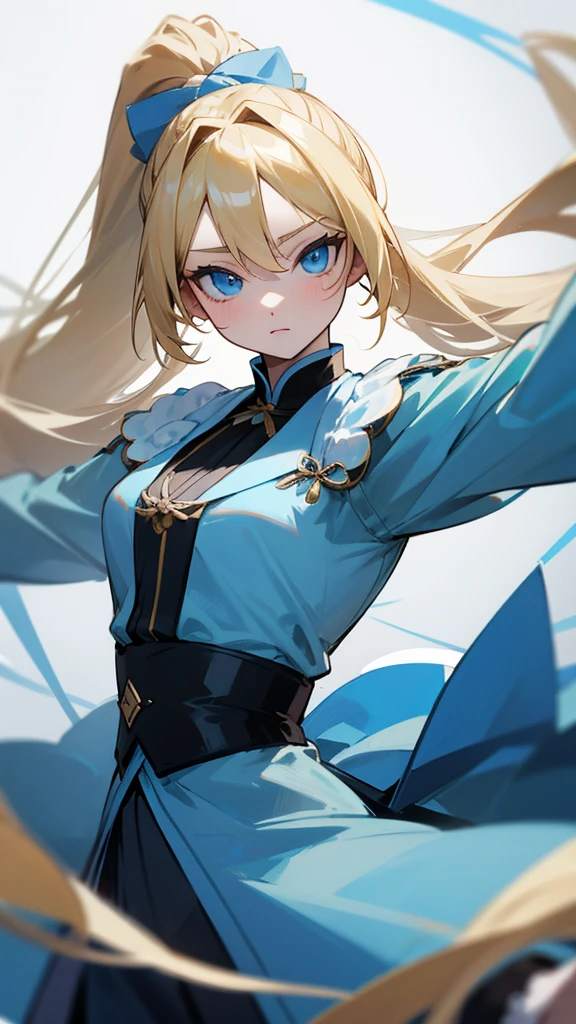Blonde、ponytail、long hair、Russian beauties、Pale blue eyes、Idol、Color: Blue、dance、Fluffy skirt