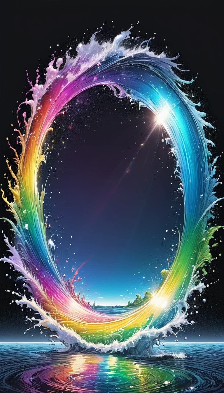 The rainbow-colored sea、Feel the summer、Highest quality, Super Fine, 16K, Incredibly absurd, Very detailed, delicate and dynamic, Multiple Translucency, Rainbow Magic Circle, ,, Prism special effects, mirror, illumination, Swirling dark aura, And beyond the universe,masterpiece.16K, Ultra-high resolution, Ultra-high resolution, to be born,wonderful ,future、Iridescent、The world 30 years from now。