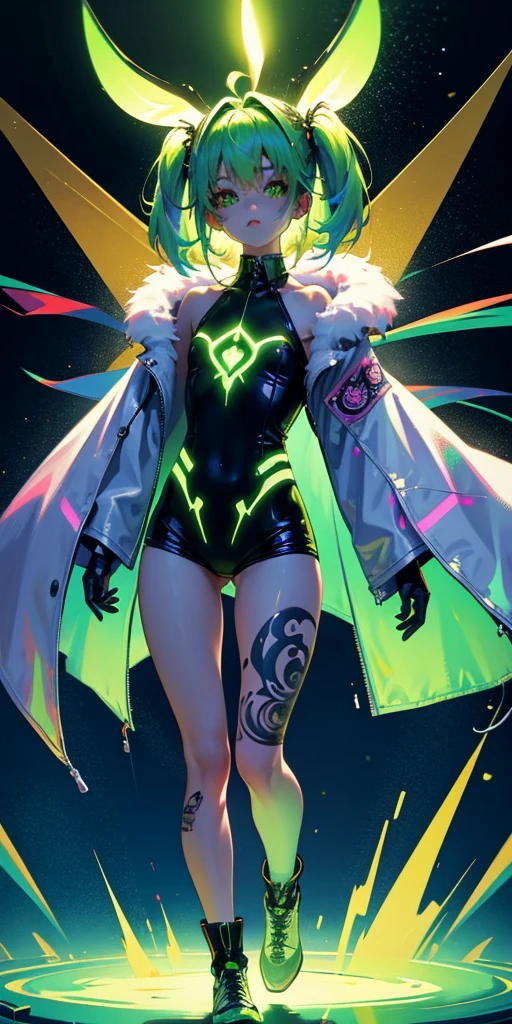 Rabbit technique , Science Fiction, Fluffy ,
1 girl, Tattoo, Glowing tattoo, Glowing eyes, Colorful glowing hair , Full body love, Green Hair,
Kawaiitech, Soft colors, Kawaii, Lovely colors,