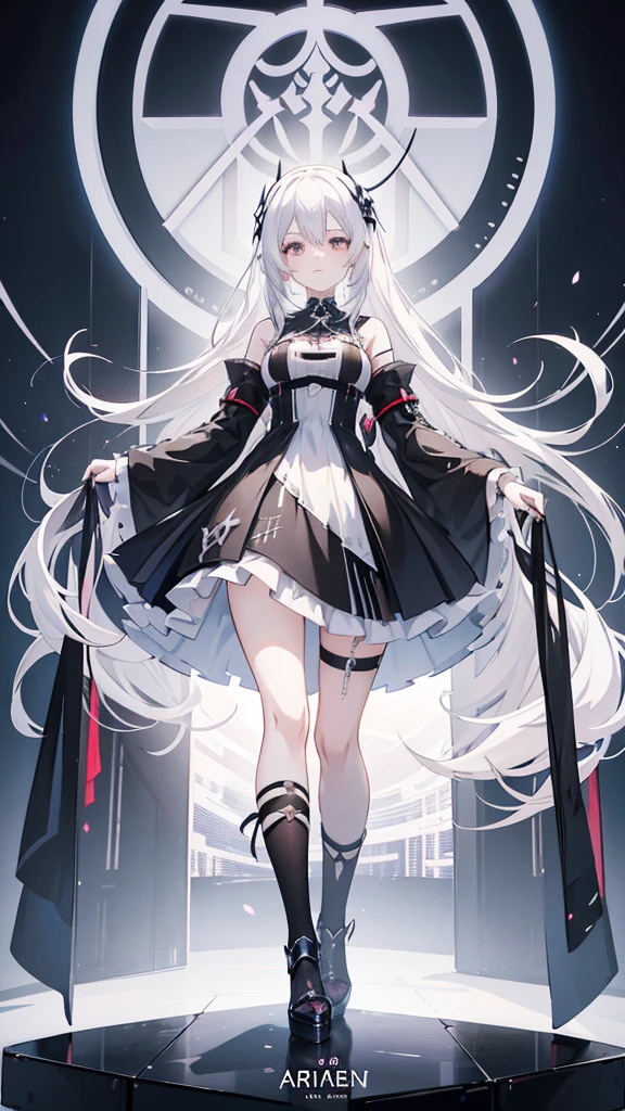 Anime-style image of a woman with white hair and black clothing, Cute 3D anime girl render, Cute anime waifu in a nice dress, From Arknights, Anime VTuber Full Body Model, April Rendering, Anime girl in a black dress, Gothic Maiden Anime Girl, Highly detailed characters, Official character art,exorcist