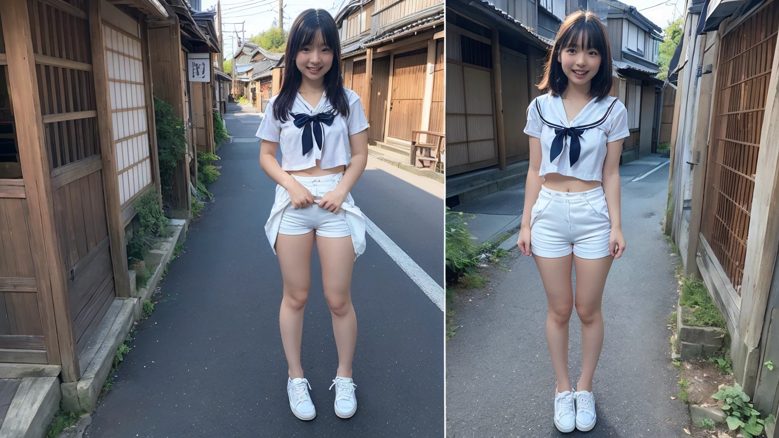 (2Split Photo:1.3)、Magazine Cover:1.3、(Beautiful 9 year old Japanese female town Street in Summer,All are under 90cm tall:2.0), Cute Face, (Deeply chiseled face:0.7), (freckles:0.6), Soft Light,Healthy white skin, shy, Bob, (Serious face), (Sparkling eyes), Summer Street Corner, thin,Small nippley lower body is wet、Semen leaks from the vagina、Semen dripping from the mouth,Completely naked:1.8、Show off your attitude、{(2Split Photo:1.3)、(Standing posture、Bend both knees outwards:1.5、Bow-legged:1.3)、(Standing posture、Bend both knees outwards:1.5、Bow-legged:1.3)}、Accurate limbs、Accurate Fingers、Accurate Fingersの本数、White sneakers:1.3、around the girl6People Girls、Cute smile、Laughing with your mouth open