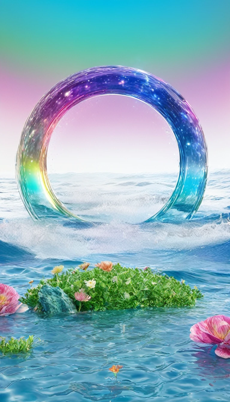 The rainbow-colored sea、Feel the summer、Highest quality, Super Fine, 16K, Incredibly absurd, Very detailed, delicate and dynamic, Multiple Translucency, Rainbow Magic Circle, ,, Prism special effects, mirror, illumination, Swirling dark aura, And beyond the universe,masterpiece．16K, Ultra-high resolution, Ultra-high resolution, to be born,wonderful ,future、Iridescent、The world 30 years from now。