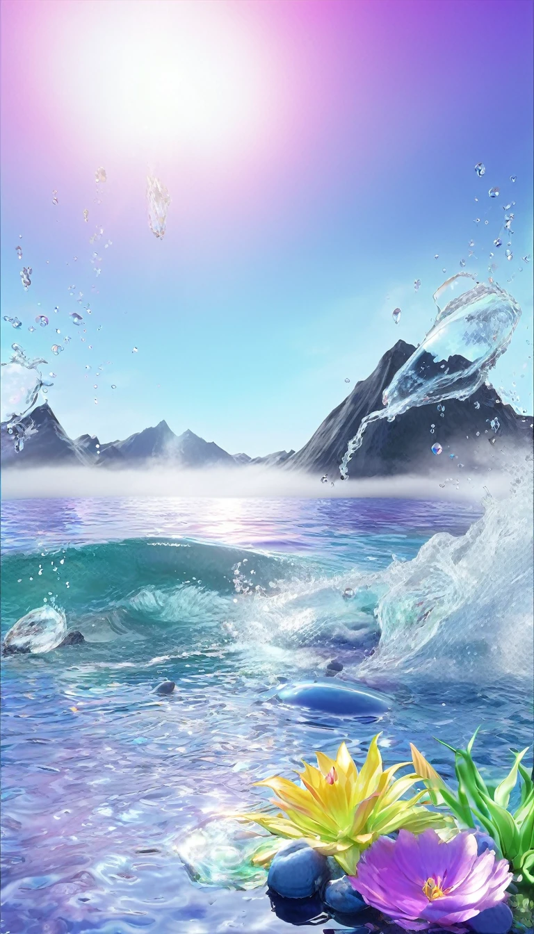 The rainbow-colored sea、Feel the summer、Highest quality, Super Fine, 16K, Incredibly absurd, Very detailed, delicate and dynamic, Multiple Translucency, Rainbow Magic Circle, ,, Prism special effects, mirror, illumination, Swirling dark aura, And beyond the universe,masterpiece．16K, Ultra-high resolution, Ultra-high resolution, to be born,wonderful ,future、Iridescent、The world 30 years from now。