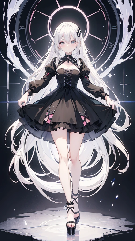 Anime-style image of a woman with white hair and black clothing, Cute 3D anime girl render, Cute anime waifu in a nice dress, Anime VTuber Full Body Model, Anime girl in a black dress, Gothic Maiden Anime Girl, Highly detailed characters, Official character art,exorcist