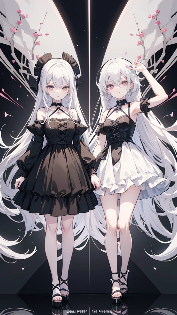 Anime-style image of a woman with white hair and black clothing, Cute 3D anime girl render, Cute anime waifu in a nice dress, Anime VTuber Full Body Model, Anime girl in a black dress, Gothic Maiden Anime Girl, Highly detailed characters, Official character art,Prayer