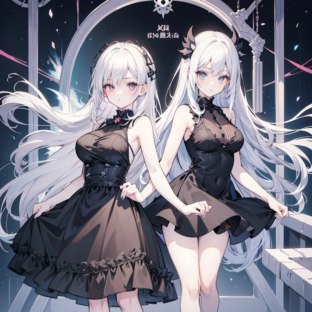 Anime-style image of a woman with white hair and black clothing, Cute 3D anime girl render, Cute anime waifu in a nice dress, Anime VTuber Full Body Model, Anime girl in a black dress, Gothic Maiden Anime Girl, Highly detailed characters, Official character art,exorcist