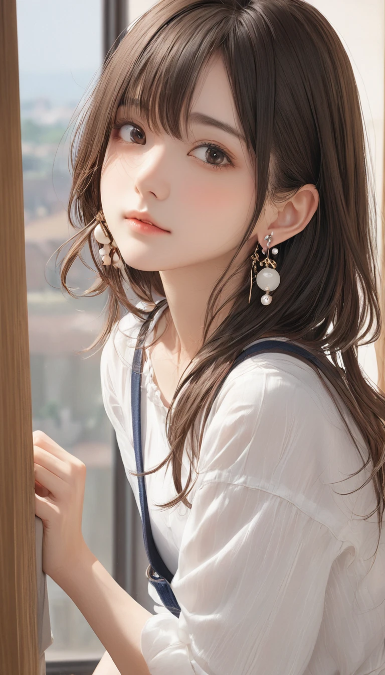 (masterpiece, Highest quality:1.2), One girl, alone,bony body、15 years old、Side lock hair、Earrings