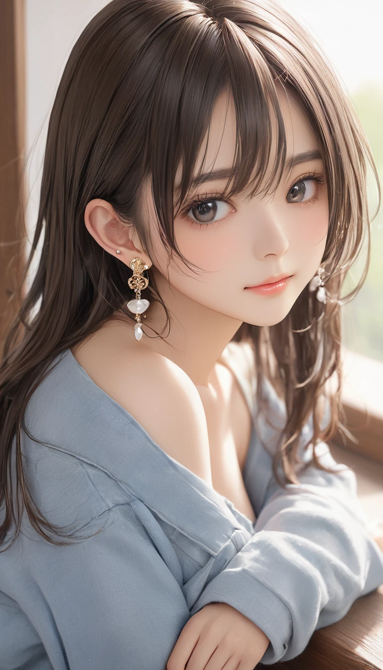 (masterpiece, Highest quality:1.2), One girl, alone,bony body、、Side lock hair、Earrings