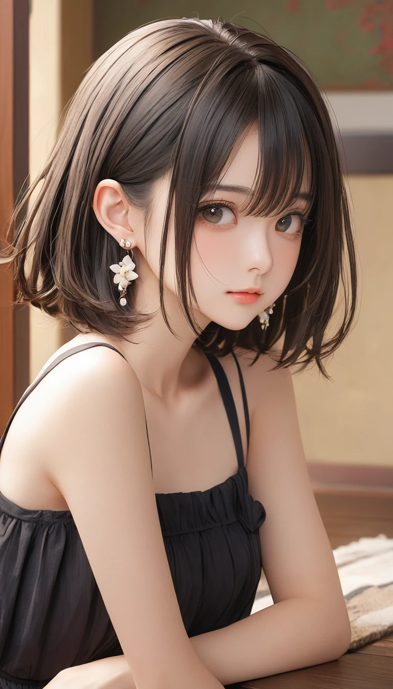 (masterpiece, Highest quality:1.2), One girl, alone,bony body、、Side lock hair、Earrings
