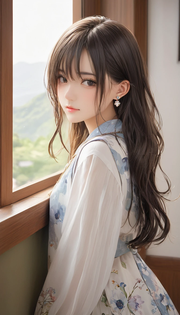 (masterpiece, Highest quality:1.2), One girl, alone,bony body、15 years old、Side lock hair、Earrings