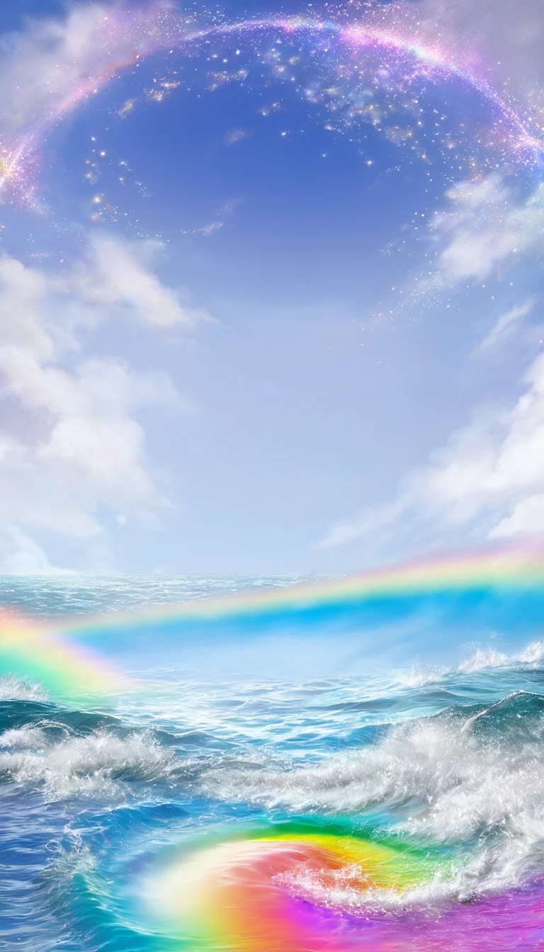 The rainbow-colored sea、Feel the summer、Highest quality, Super Fine, 16K, Incredibly absurd, Very detailed, delicate and dynamic, Multiple Translucency, Rainbow Magic Circle, ,, Prism special effects, mirror, illumination, Swirling dark aura, And beyond the universe,masterpiece.16K, Ultra-high resolution, Ultra-high resolution, to be born,wonderful ,future、Iridescent、The world 30 years from now。