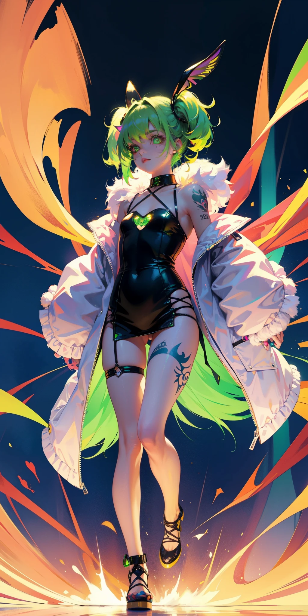 Rabbit technique , Science Fiction, Fluffy ,
1 girl, Tattoo, Glowing tattoo, Glowing eyes, Colorful glowing hair , Full body love, Green Hair,
Kawaiitech, Soft colors, Kawaii, Lovely colors,