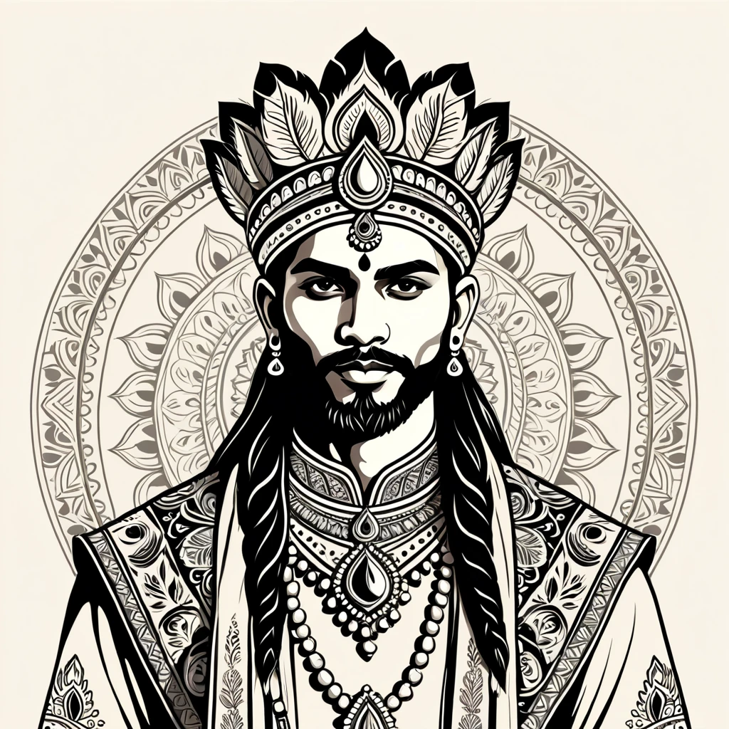 man in indian folk outfit, vector graphics, strong contours