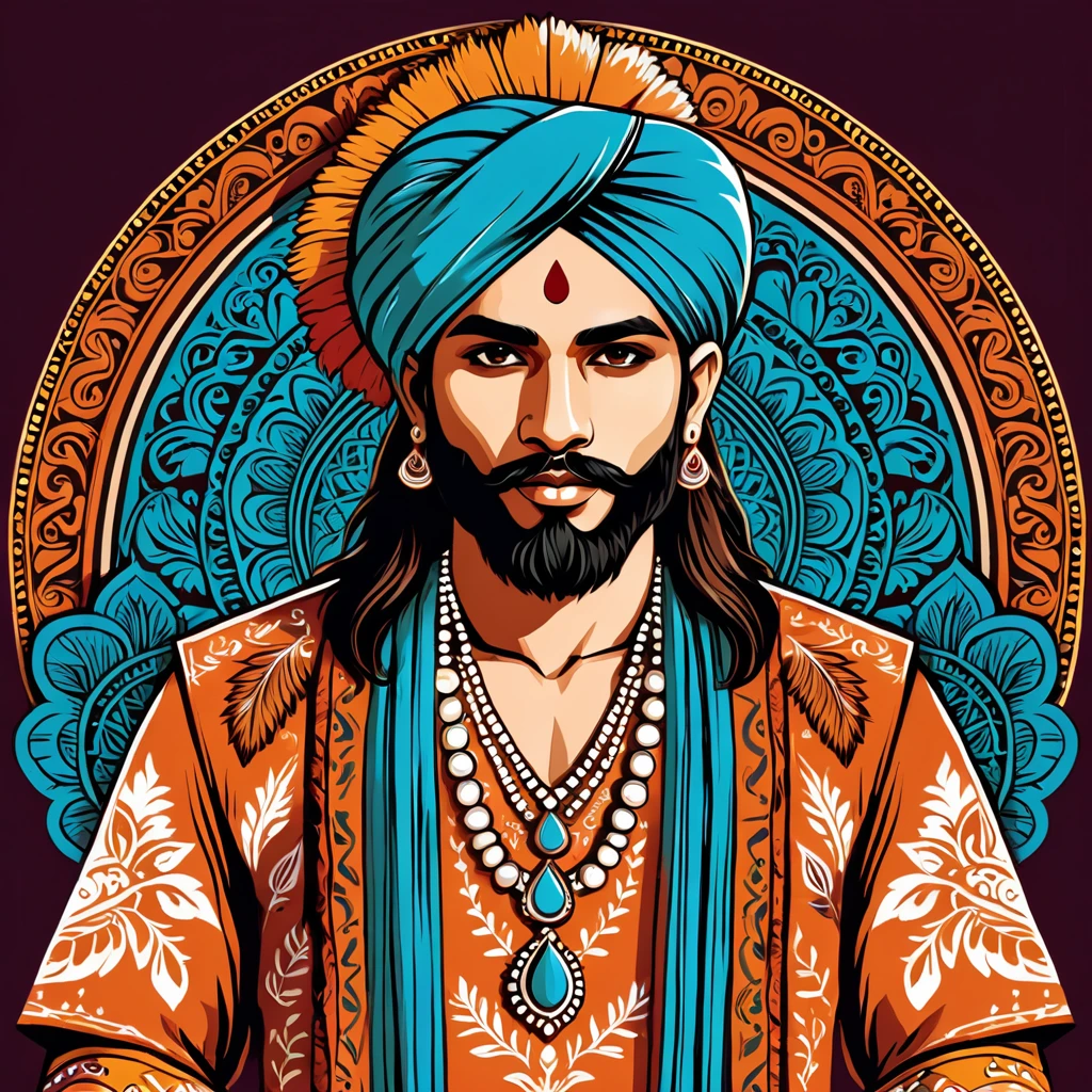 man in indian folk outfit, vector graphics, strong contours