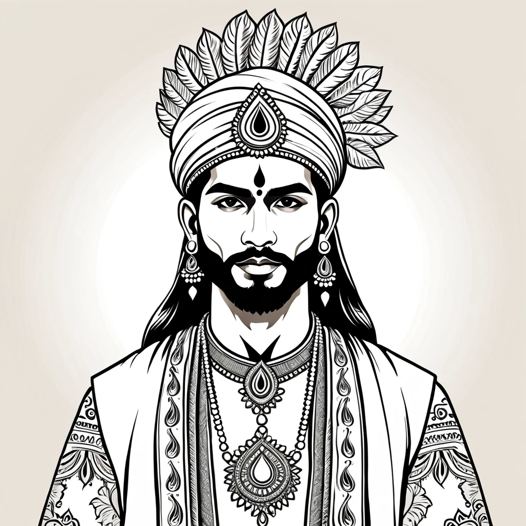 man in indian folk outfit, vector graphics, strong contours
