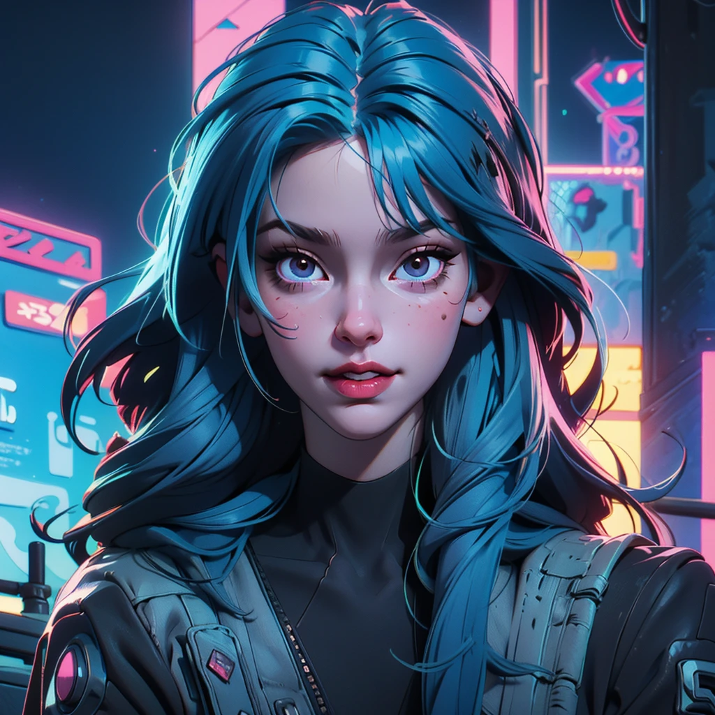 there is a woman with blue hair and a jacket, hyper-realistic cyberpunk style, realistic art style, Retrato ciberpunk, 🤤 portrait of , cyberpunk artstyle, cyberpunk anime digital art, Retrato de RossDraws, garota cyberpunk sonhadora, the cyberpunk portrait of , portrait of cg society, cyberpunk style ， hyper realist, realism art style, photorealistic art style, rossdraws pastel vibrante, smiling