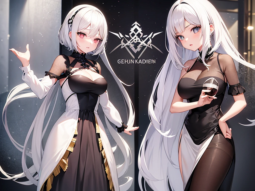 Anime-style image of a woman with white hair and black clothing, Cute 3D anime girl render, Cute anime waifu in a nice dress, Anime VTuber Full Body Model, Anime girl in a black dress, Gothic Maiden Anime Girl, Highly detailed characters, Official character art,Prayer